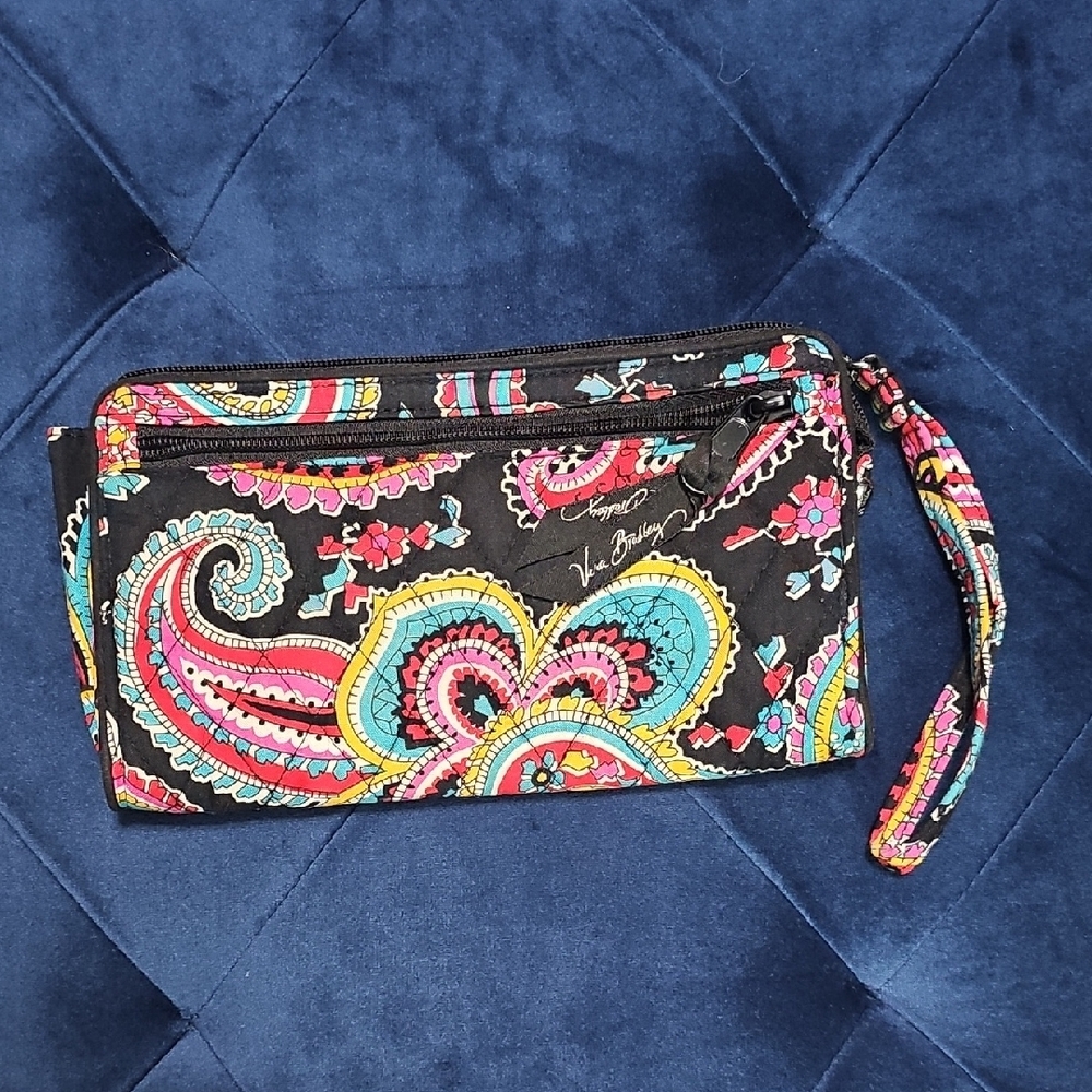 Vera Bradley Black and Pink Wallet with Vibrant Pattern